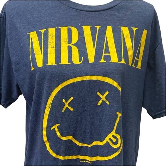 2016 Nirvana Mens Large Smiley Face Short Sleeve PolyCotton Crew Neck Tee Shirt - Picture 2 of 4
